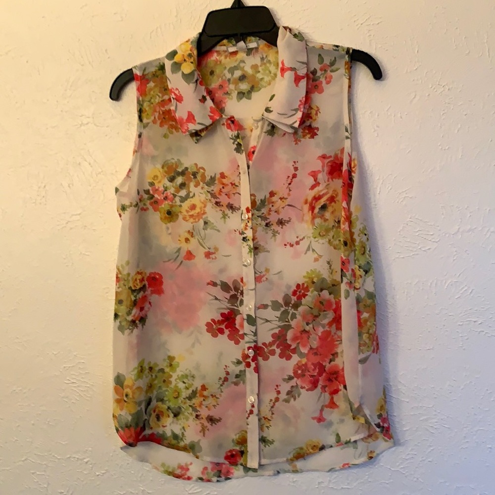 Pleione sheer floral sleeveless blouse. Medium